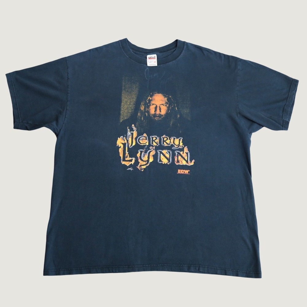 SIGNED ECW WWE Jerry Lynn Promo Wrestling T-Shirt Mens 2XL ANVIL Vintage 2000